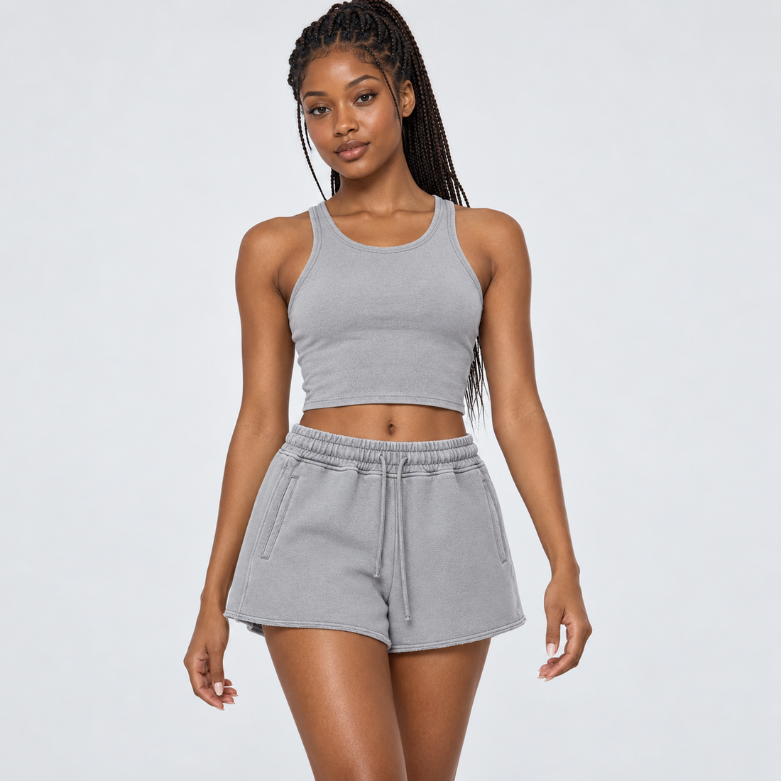 Snow Washed Raw Edge Drawstring Shorts