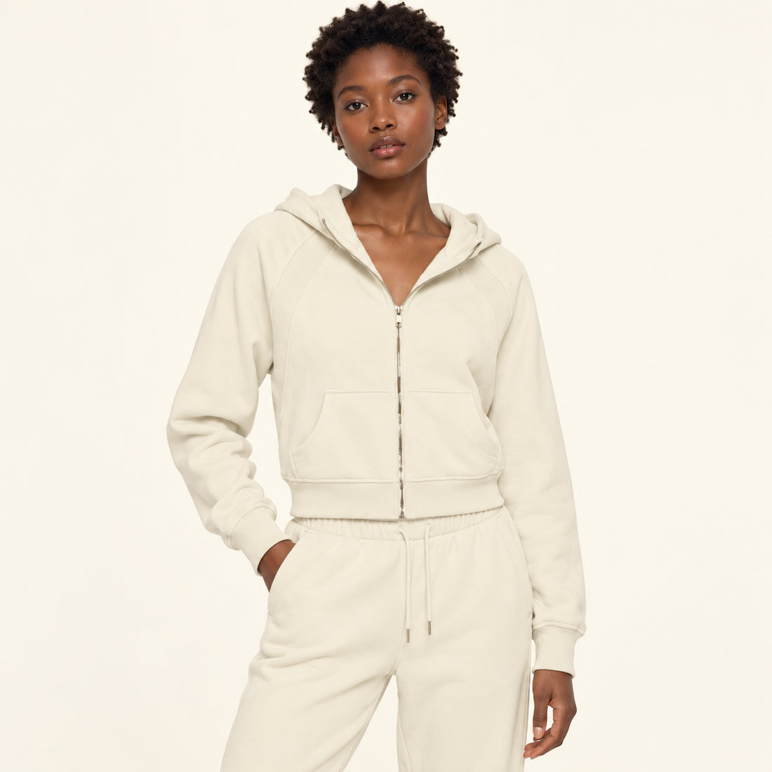 Cropped Zip-Through Hoodie