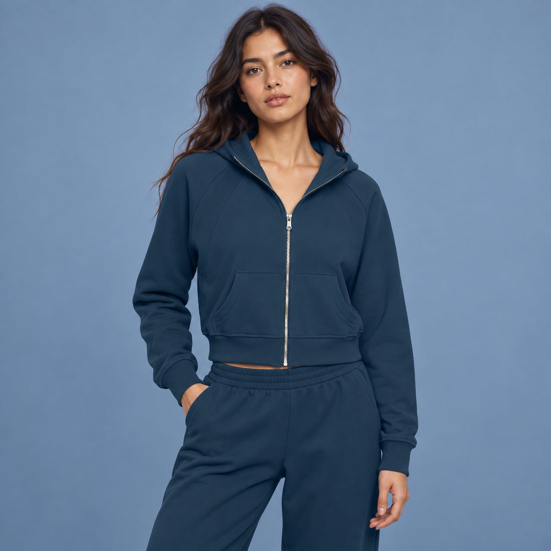 Cropped Zip-Through Hoodie