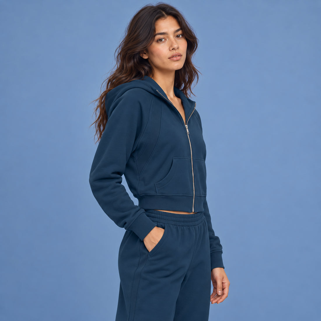 Cropped Zip-Through Hoodie