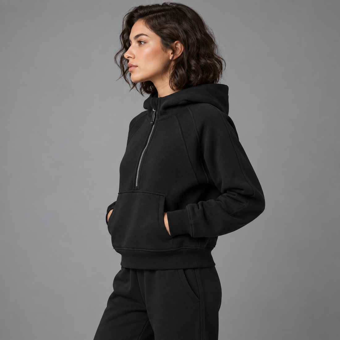 Cropped Half-Zip Hoodie