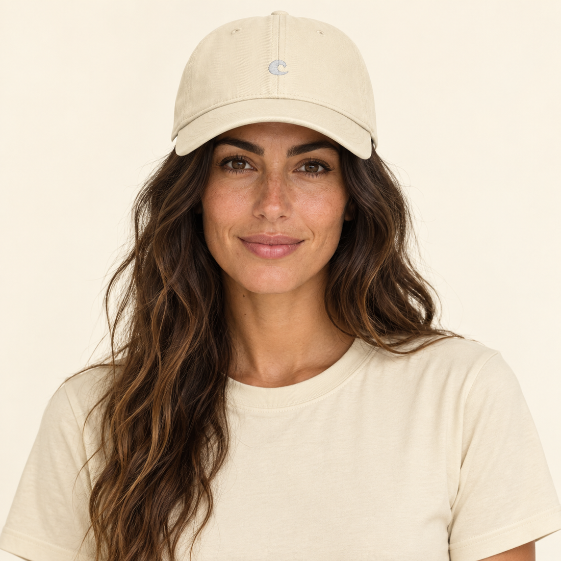 Coastal Wave Washed Cap — Minimal Beach Logo Dad Hat