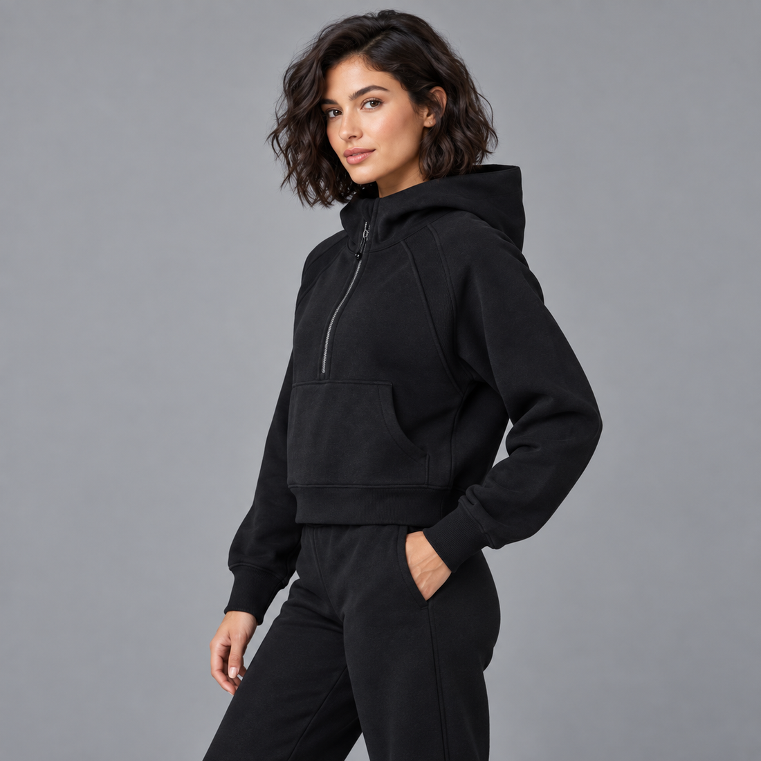 Cropped Half-Zip Hoodie