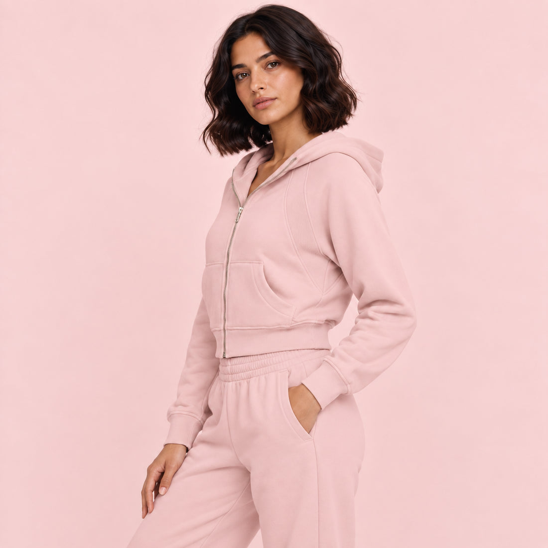 Cropped Zip-Through Hoodie