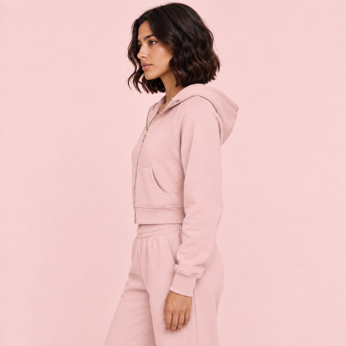 Cropped Zip-Through Hoodie