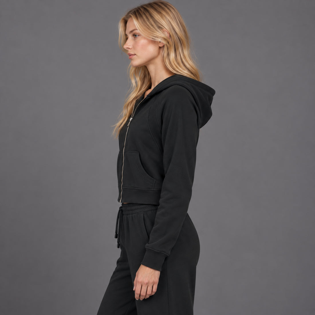 Cropped Zip-Through Hoodie