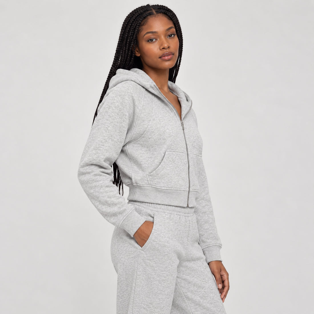 Cropped Zip-Through Hoodie