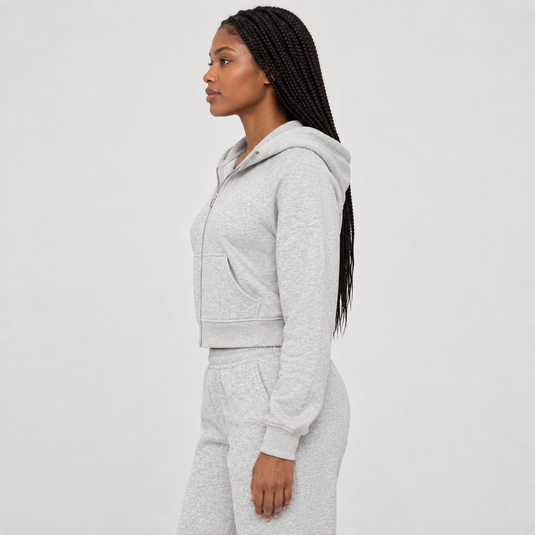 Cropped Zip-Through Hoodie