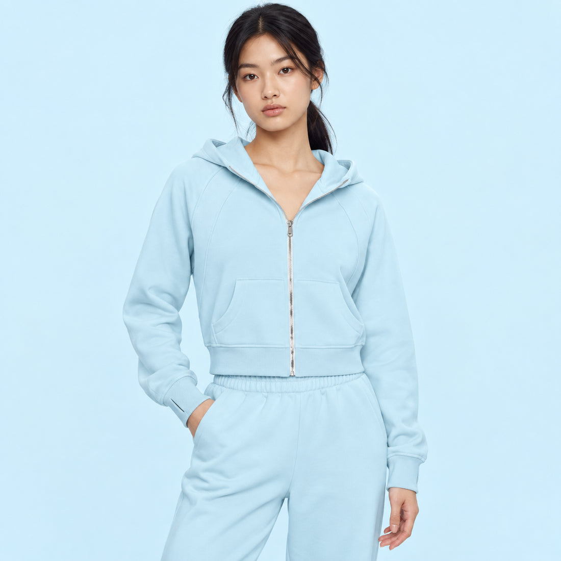 Cropped Zip-Through Hoodie